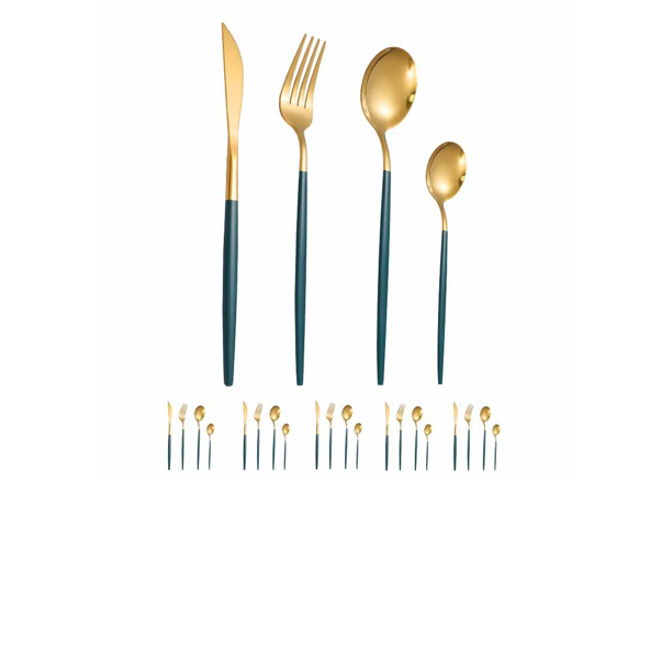 Set de tacamuri At Performance®, 24 piese, din otel inoxidabil, Auriu / Verde